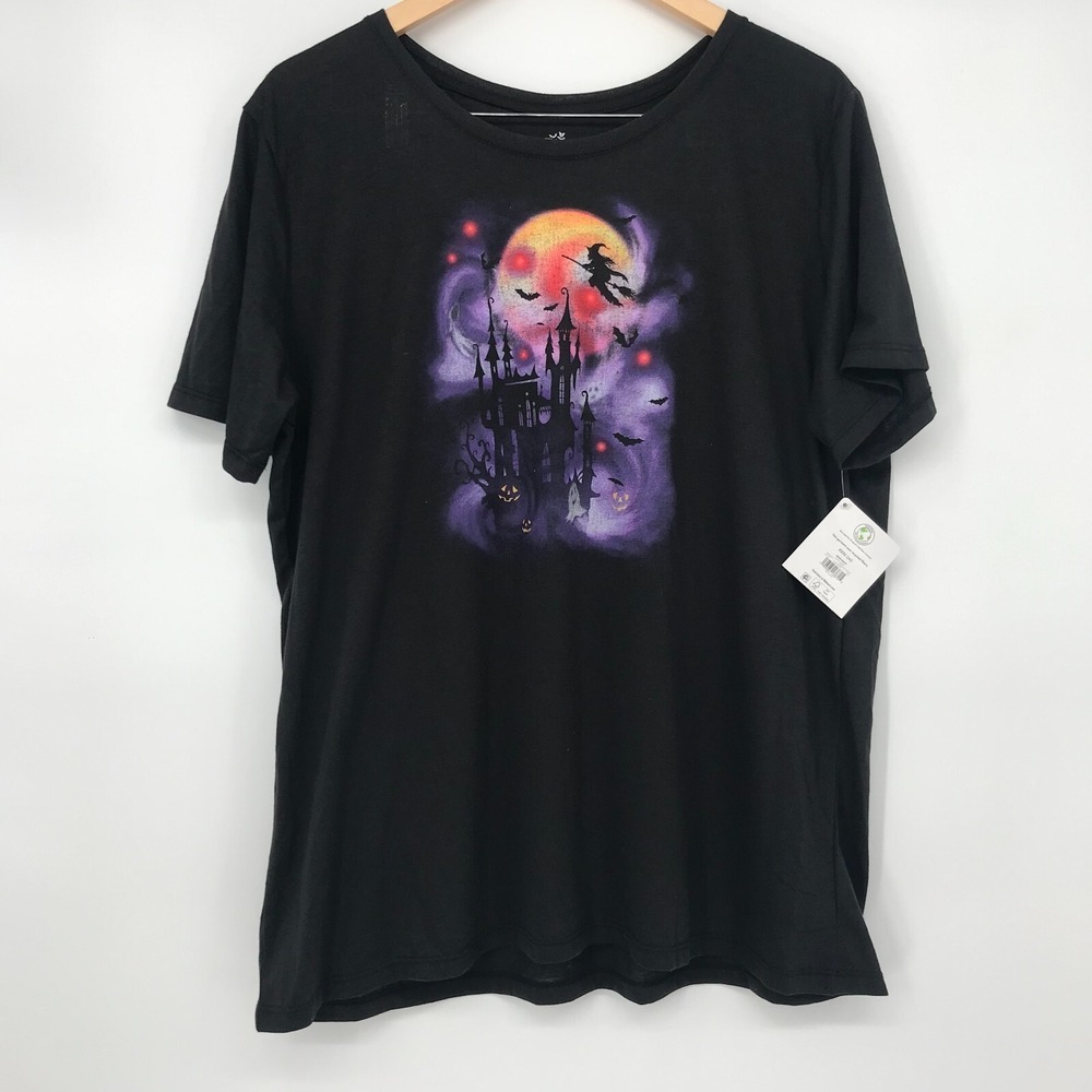 Way To Celebrate Women Spooky Halloween Haunted House Graphic Tee Black 3XL (22)